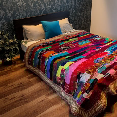 大判 ビビット ヴィンテージラグ インド伝統工芸 インド綿 エスニック ラリーキルト 749