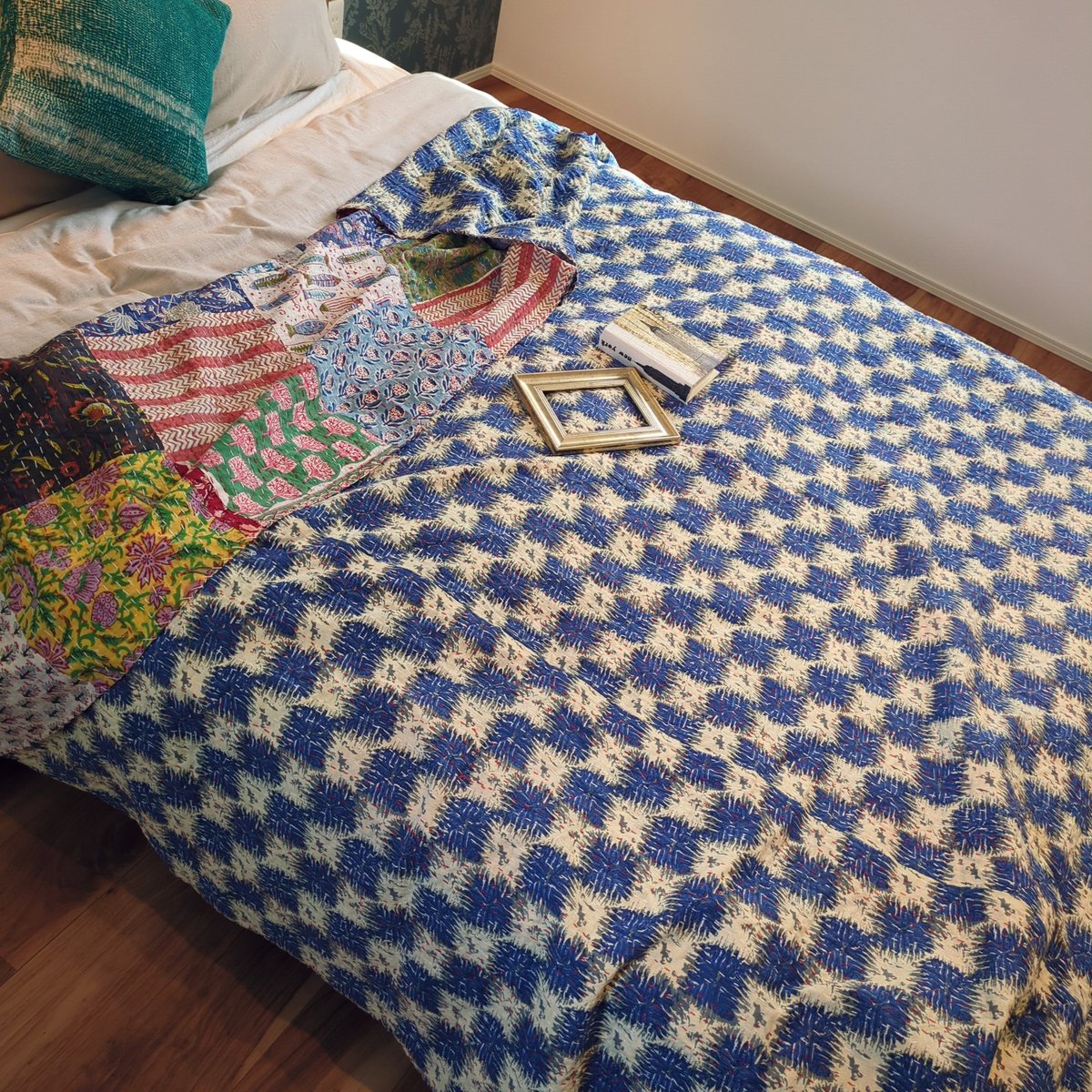 L】花の海 ブロックプリント パッチワーク カンタキルト 319 | Adlang