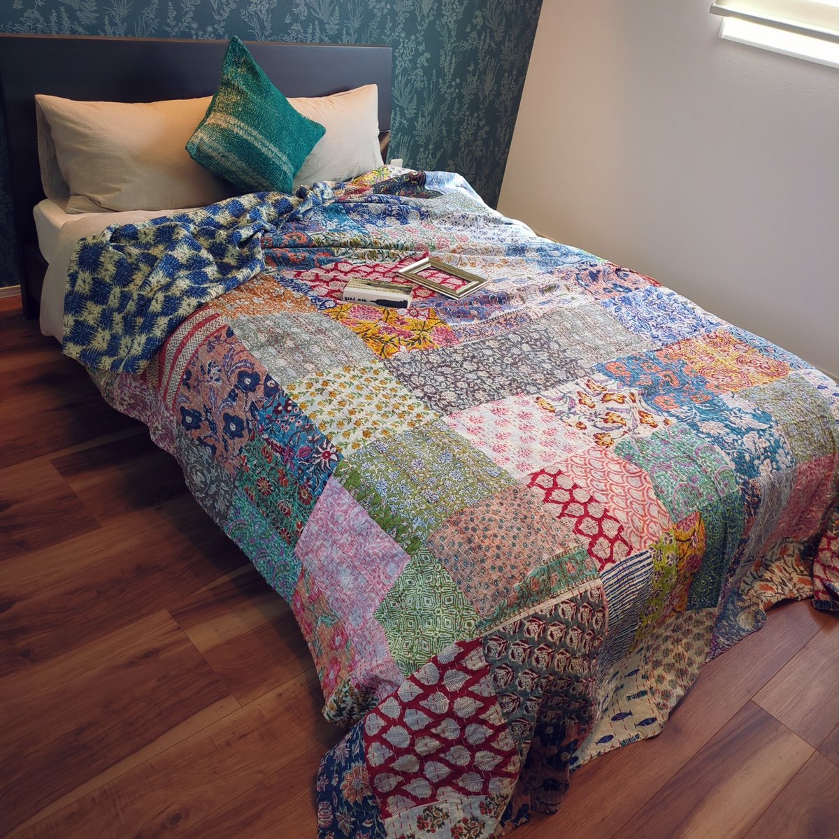 L】花の海 ブロックプリント パッチワーク カンタキルト 319 | Adlang