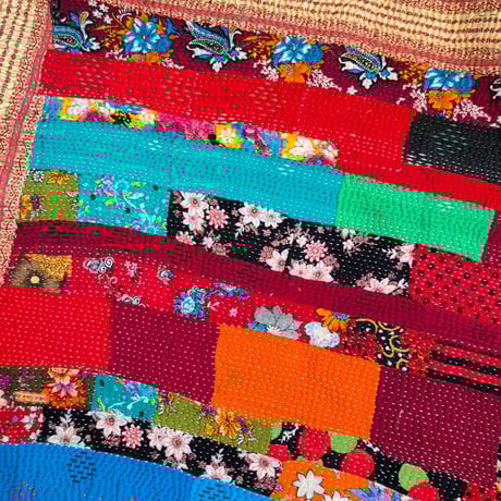 大判 ビビット ヴィンテージラグ インド伝統工芸 インド綿 エスニック ラリーキルト 749