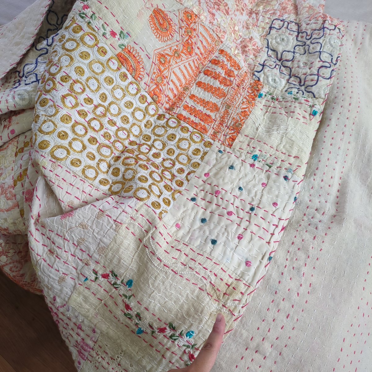 L】ホワイト✕ピンク✕オレンジ カンバディアキルト 363 | Adlang