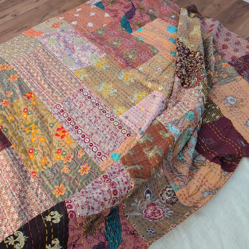 L】秋の楽園 パッチワーク カンバディアキルト ハンドメイド 603