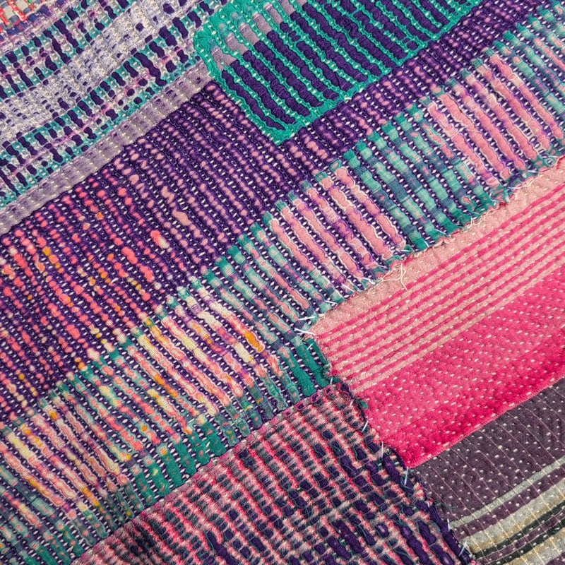 夜空のチェック柄 ヴィンテージカンタキルト ラリーキルト インド伝統