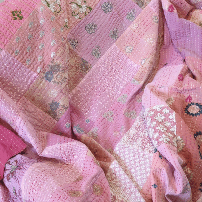 L】プリンセスピンク パステルパッチワークカンバディアキルト 322