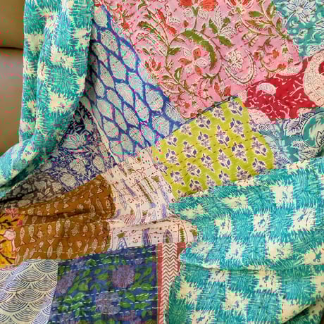 O様ご予約品【M】夏を感じて元気ちゃん　ブロックプリント カンタキルト 301