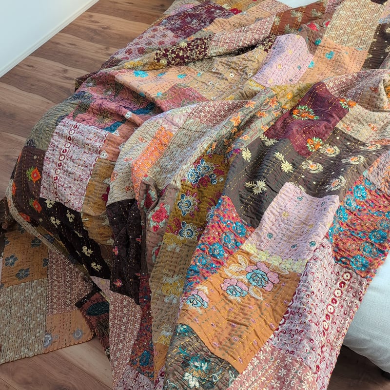 L】秋の楽園 パッチワーク カンバディアキルト ハンドメイド 603