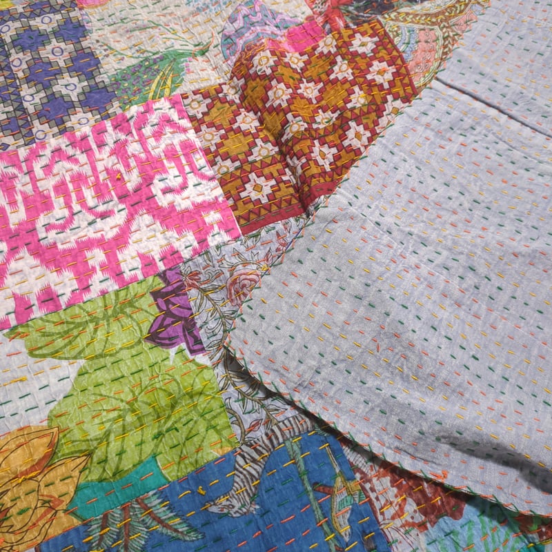 M】花 パッチワーク ブロックプリント カンタキルト397 M】海の花