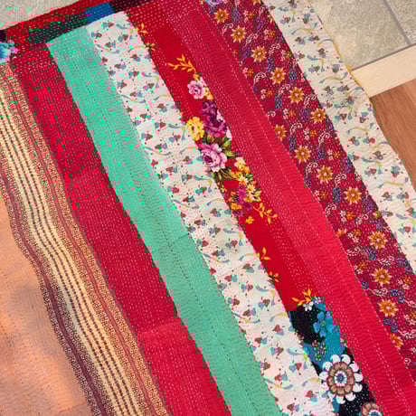 大判 ビビット ヴィンテージラグ インド伝統工芸 インド綿 エスニック ラリーキルト 749