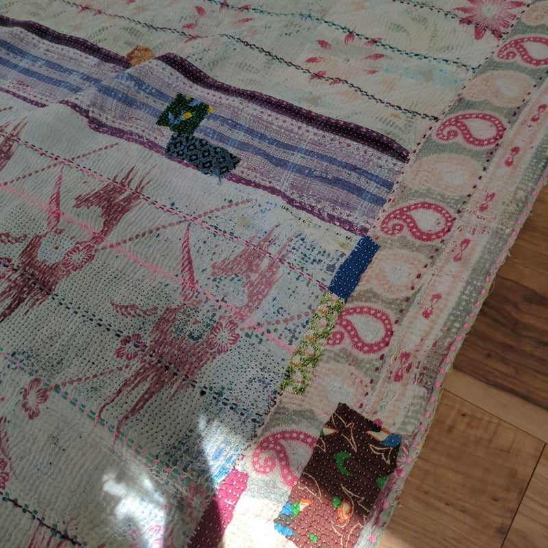 118❁︎インド ヴィンテージ カンタキルト ラグ ラリーキルト 花柄