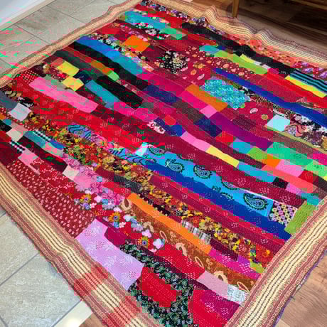 大判 ビビット ヴィンテージラグ インド伝統工芸 インド綿 エスニック ラリーキルト 749