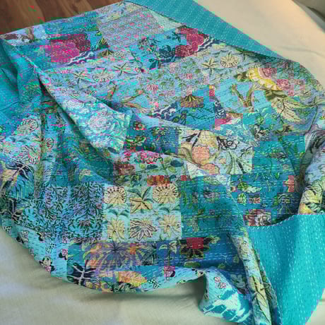 M】海の花 パッチワーク ブロックプリント カンタキルト397