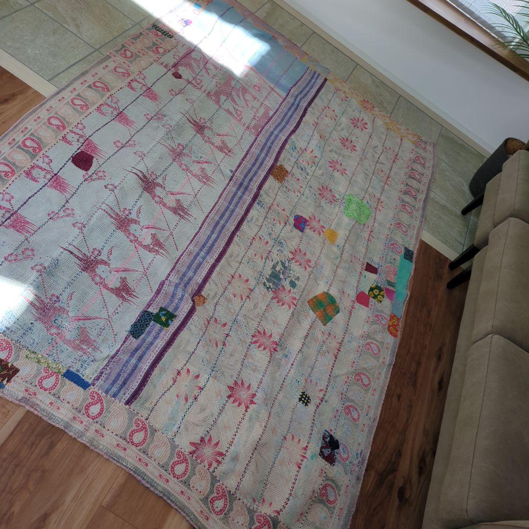 118❁︎インド ヴィンテージ カンタキルト ラグ ラリーキルト 花柄 大きめ 花いっぱい ラリーキルト ヴィンテージカンタ 118 | Adlang