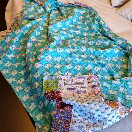 O様ご予約品【M】夏を感じて元気ちゃん　ブロックプリント カンタキルト 301