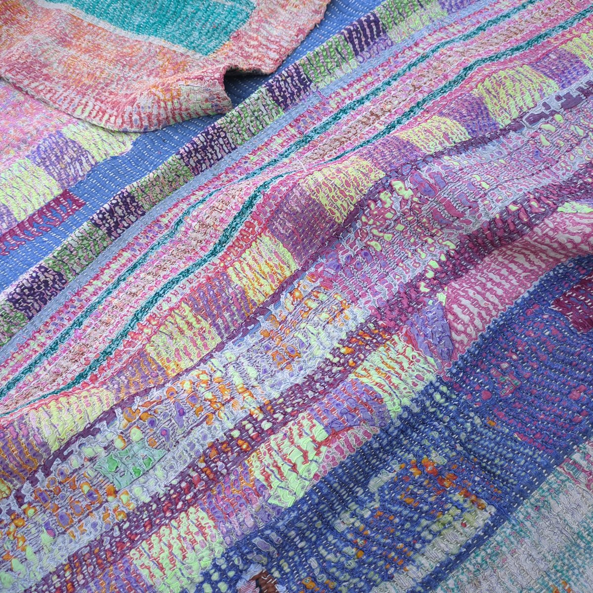 インド製ヴィンテージカンタ47ラリーキルト ブルー グリーン イエロー