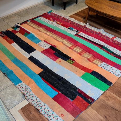 大判 ビビット ヴィンテージラグ インド伝統工芸 インド綿 エスニック ラリーキルト 749
