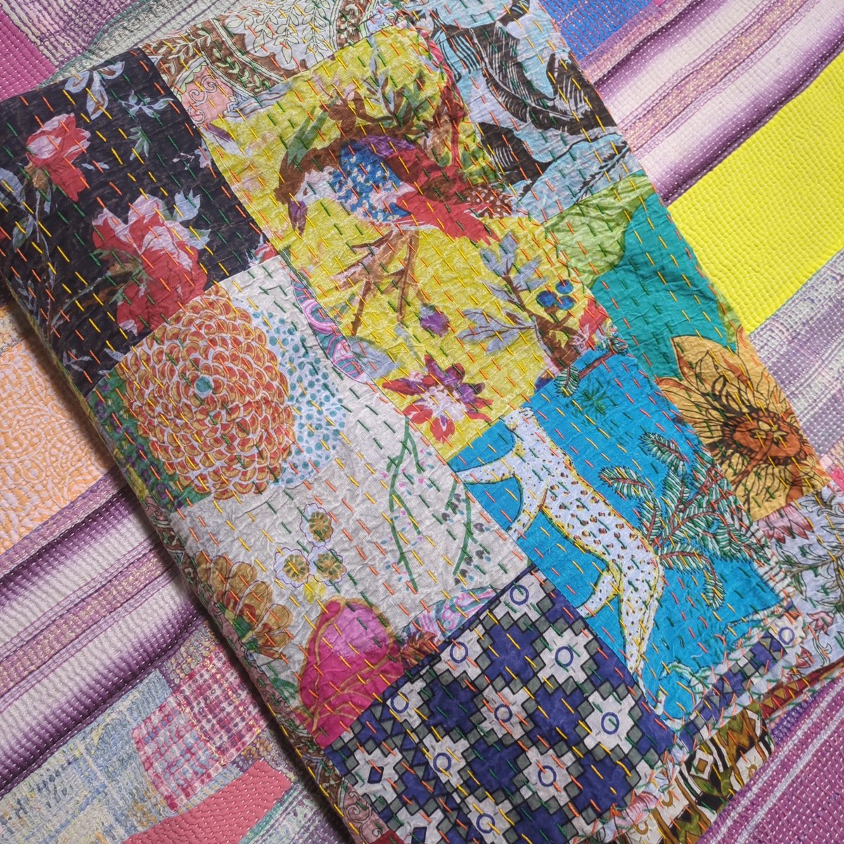 【M】花 パッチワーク ブロックプリント カンタキルト397 M】花 パッチワーク ブロックプリント カンタキルト397 ブロック