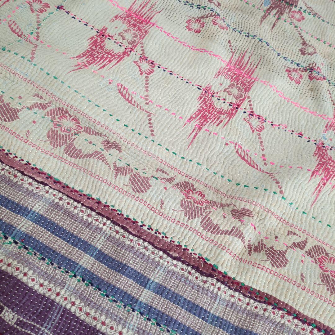 118❁︎インド ヴィンテージ カンタキルト ラグ ラリーキルト 花柄 大きめ 花いっぱい ラリーキルト ヴィンテージカンタ 118 | Adlang