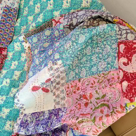 O様ご予約品【M】夏を感じて元気ちゃん　ブロックプリント カンタキルト 301