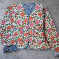 【M】ブロックプリント リバーシブルジャケット オレンジ×ブルー