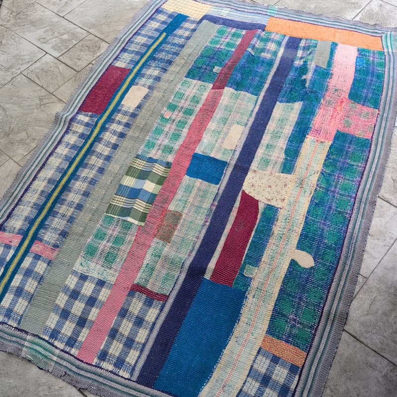 夜空のチェック柄 ヴィンテージカンタキルト ラリーキルト インド伝統