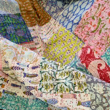 O様ご予約品【M】夏を感じて元気ちゃん　ブロックプリント カンタキルト 301