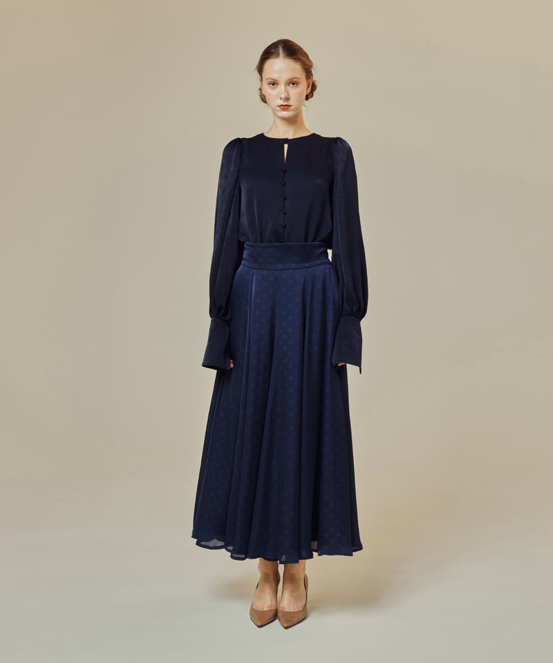 archiVIO ネイビー スカート 組曲 ステッチストライプドビー フレアスカート （ブラック系