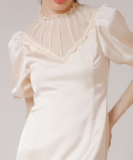 satin and chiffon dress  [ecru]