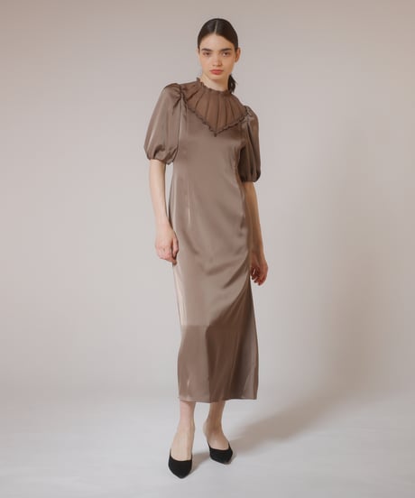 satin and chiffon dress  [brown]