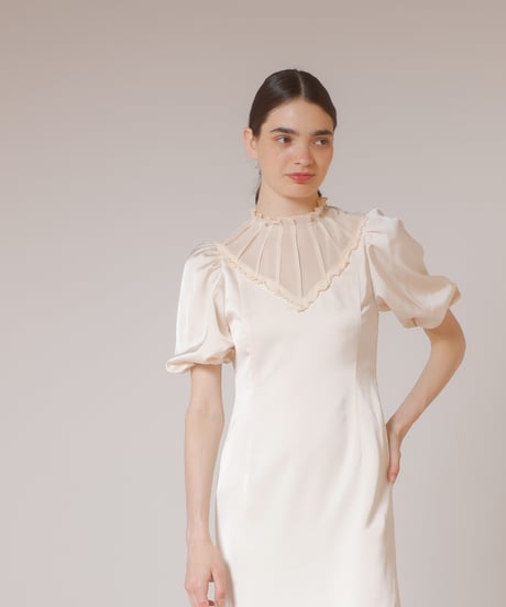 satin and chiffon dress  [ecru]