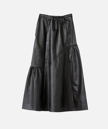 フェイクレザーギャザー切り替えスカート[ブラック]