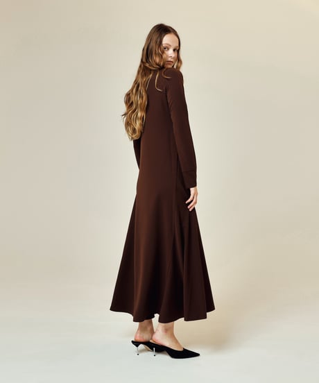 button front long dress  [brown]
