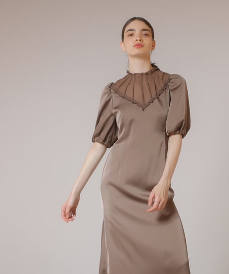 satin and chiffon dress  [brown]