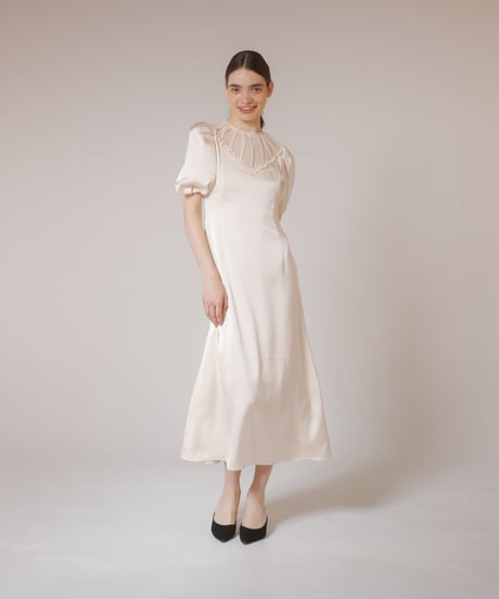 satin and chiffon dress  [ecru]