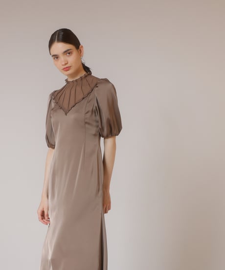 satin and chiffon dress  [brown]