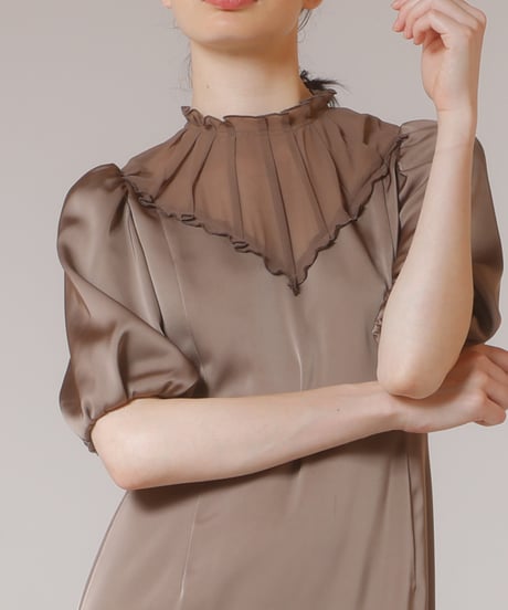 satin and chiffon dress  [brown]