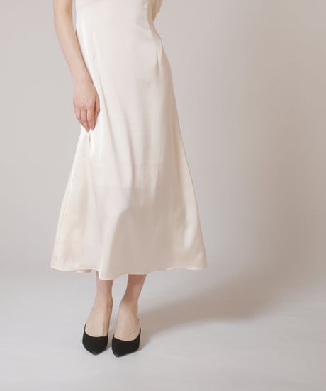 satin and chiffon dress  [ecru]