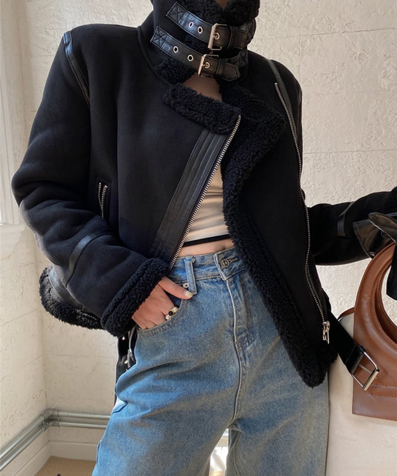 予約【M/L】ムートンボアジャケット【ブラック/ベージュ】 | Iolite select