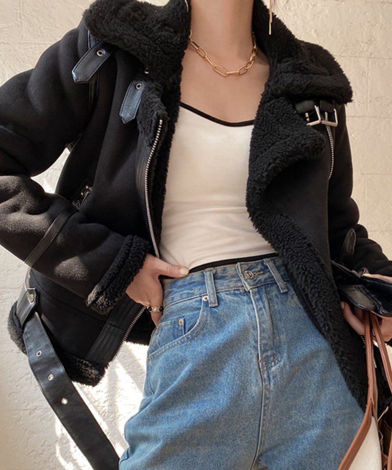 予約【M/L】ムートンボアジャケット【ブラック/ベージュ】 | Iolite select