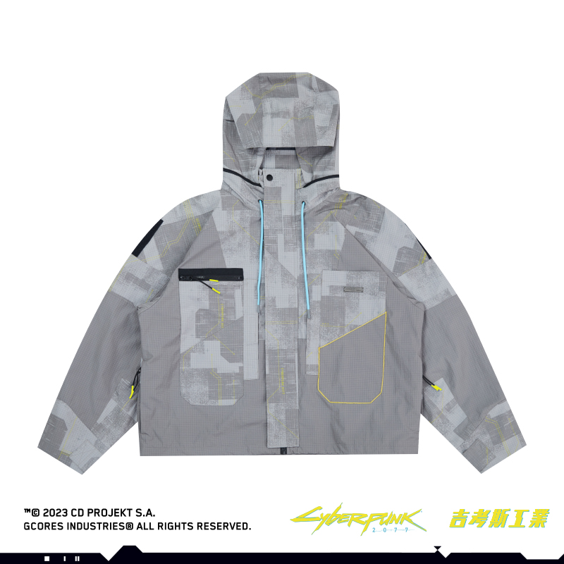 ジーコアズ工業×サイバーパンク2077 フード付きジャケット グレー S/M 