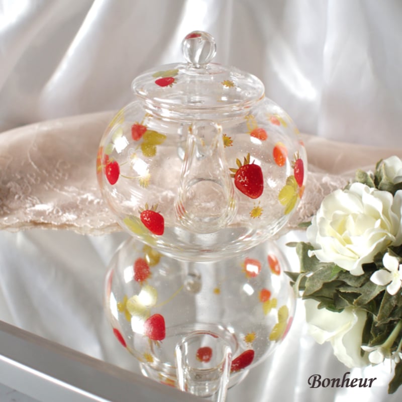 イチゴとハリネズミのガラスのティーポット【再販