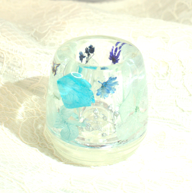 ブルー系のハーバリウムペン立て 印鑑立て 歯ブラシ立て | 森のこびと