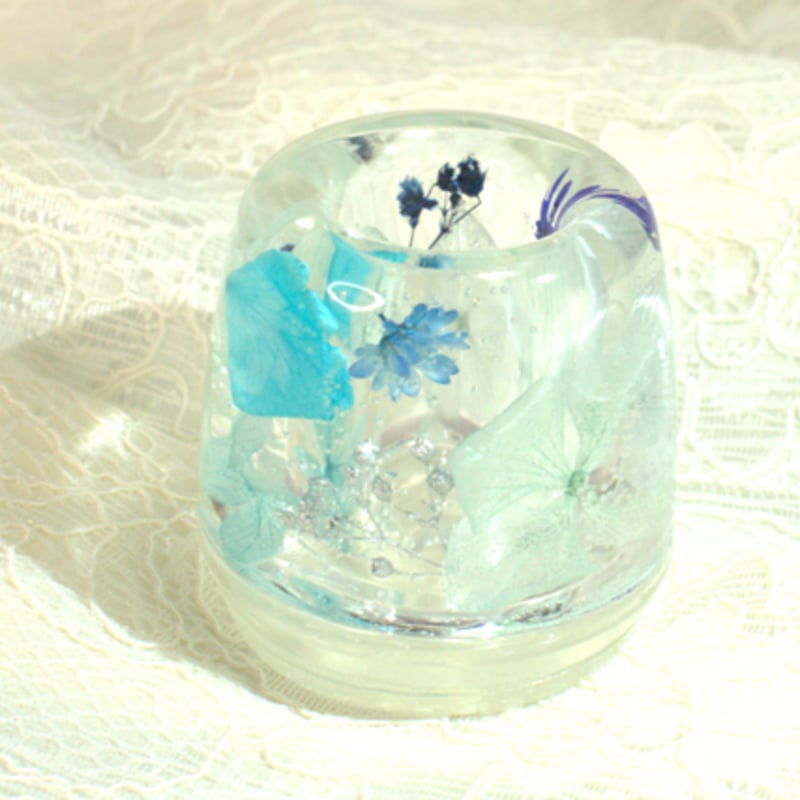 ブルー系のハーバリウムペン立て 印鑑立て 歯ブラシ立て | 森の