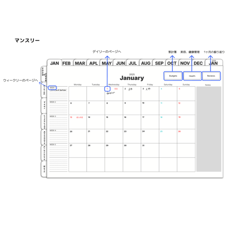 【1月始まり】2025年デジタルプランナーシンプルでおしゃれ月曜はじまり