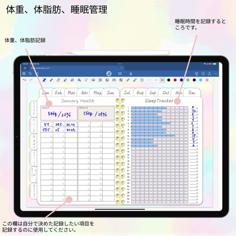 【1月始まり】2025年デジタルプランナー毎日穏やかに過ごせる淡い優しい水彩柄おしゃれでかわいいプランナー【日曜始まり】