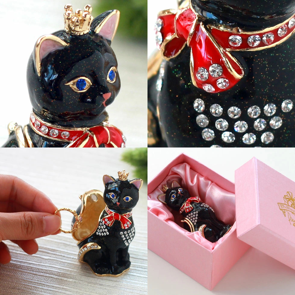 クラウンキャット 王冠 猫 ネコ ジュエリーボックス (ブラック) | 宝石