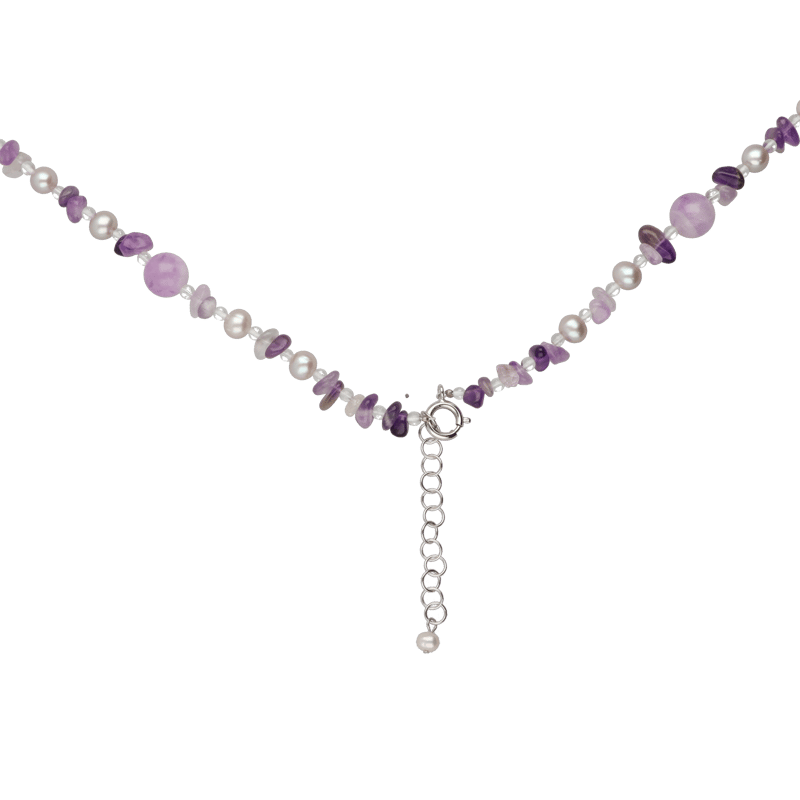 SVシェルパール・淡水パール・アメジスト・水晶ロングネックレス 80cm 