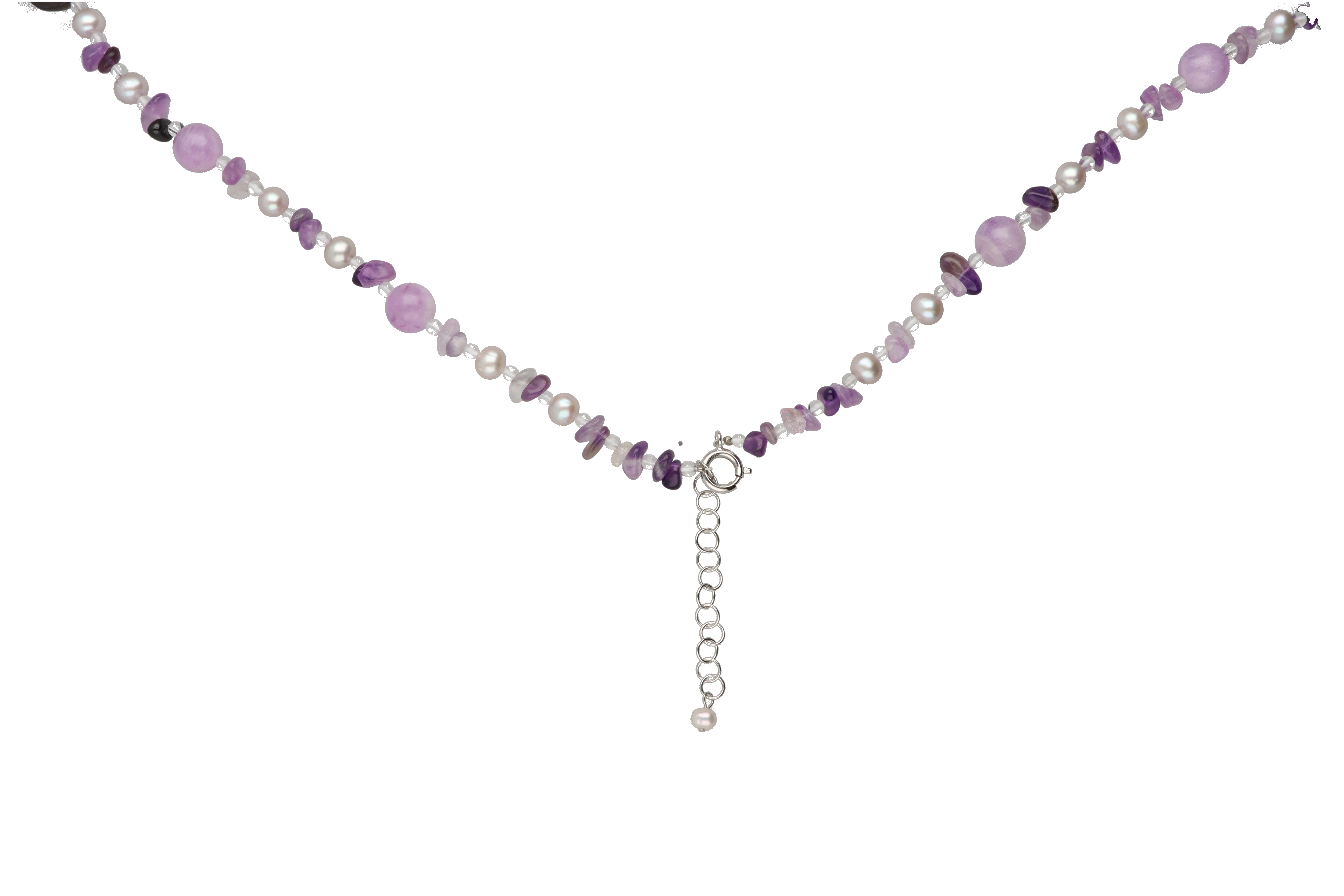 SVシェルパール・淡水パール・アメジスト・水晶ロングネックレス 80cm