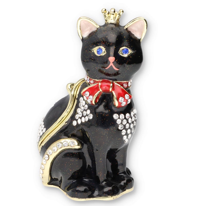 クラウンキャット 王冠 猫 ネコ ジュエリーボックス (ブラック) | 宝石