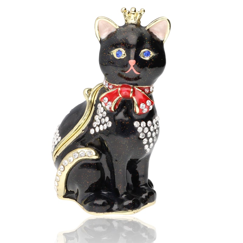クラウンキャット 王冠 猫 ネコ ジュエリーボックス (ブラック) | 宝石