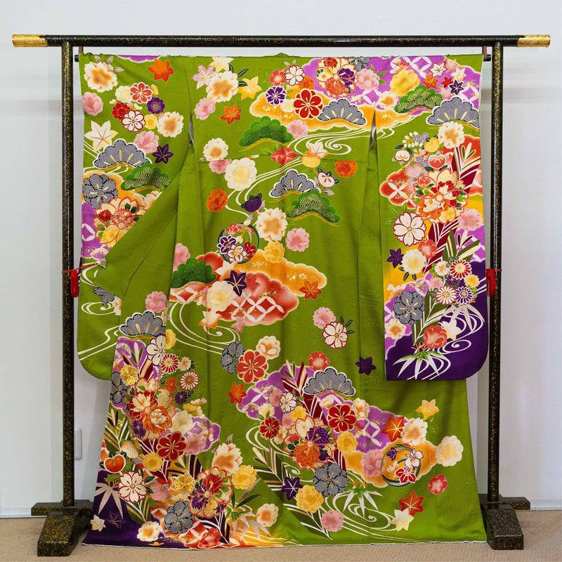 振袖『華かご』USED美品 黄緑 L | 京のキモノ小物屋さん